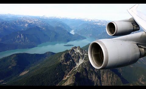 Lufthansa Boeing 747-400 – EXTREME low pass over Coast Mountain Range on approach to Vancouver