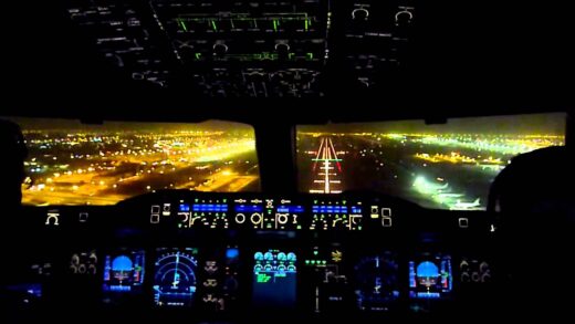 Amazing Cockpit View Emirates Airbus A380 Night Landing Dubai Watch full HD